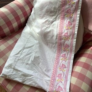 Serena & Lily White bed skirt dust ruffle  with Pink Embroidery twin